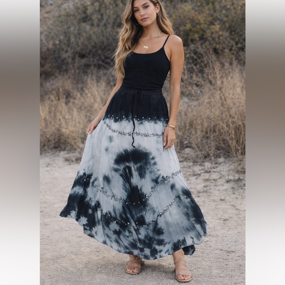 Fairycore Sequin Tie Dye Skirt Y2k vintage boho casual classic sequin ombre